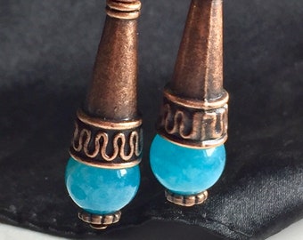 Blue Onyx Rustic Dangle Earrings