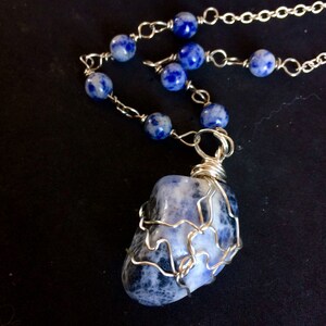 Sodalite Wire Wrapped Stone With Handcrafted Chain