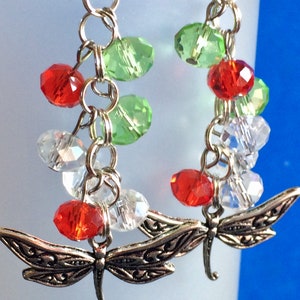 Tibetan Silver Dragonfly Charm Dangle Earrings with Austria Crystal f