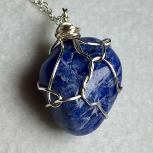 Sodalite Wire Wrapped Stone Pendant, Necklace