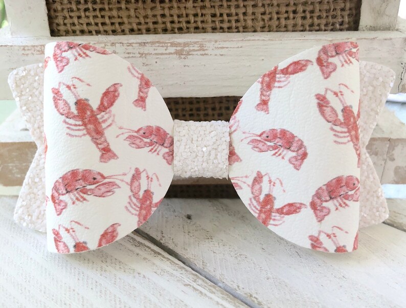 Crawfish bow low country boil girl bows faux leather bows faux leather Louisiana baby bows