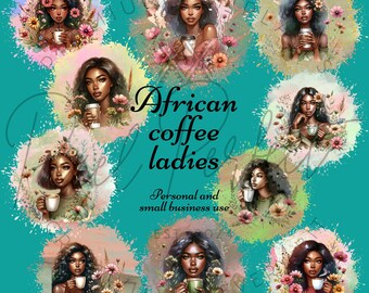 Black Woman Coffee Clipart: African Ladies PNG (Digital Download)