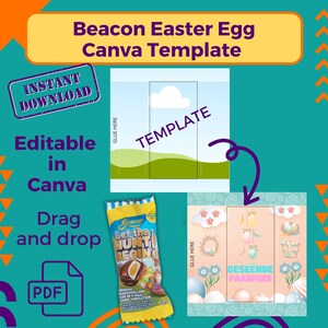 Easter egg Canva template, Beacon, Candy Wrapper Printable, Editable Easter Party Favor, Instant Download
