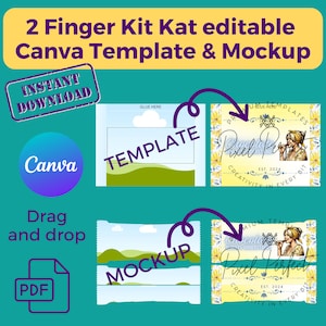 KitKat Canva テンプレート、KitKat Canva モックアップ、KitKat モックアップ、パーソナライズされた KitKat ラッパー、編集可能な KitKat ラッパー、パーティーの記念品、モックアップ
