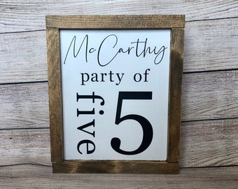 Personalized Last Name Family Sign / Party of 5 Sign / Party of 4 Sign / Party of 6 / Family Party Of Sign - Farmhouse Decor - Number Sign