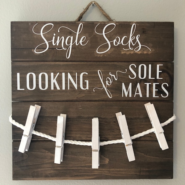 Single Socks Looking for Sole Mates Laundry Decor / Sock Hanger / Sock Organizer / Laundry Organizer