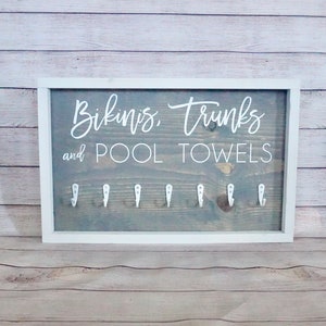 Pool Towel Holder / Bikini Holder / Swimsuit Holder / Pool Sign / Beach Towel Holder