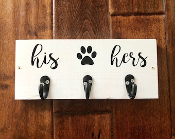 His & Hers Paw Print Key Holder / Entryway Key Hook / Leash And Collar Holder