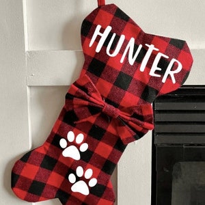 Buffalo Plaid Pet Christmas Stockings / Dog Bone Christmas Stocking / Dog Paw Christmas Stockings / Pet Christmas Stocking