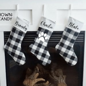 Buffalo Plaid Christmas Stockings / Personalized Christmas Stocking / Black & White Custom Christmas Stocking / Farmhouse Christmas Stocking