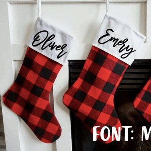 Buffalo Plaid Christmas Stockings / Personalized Christmas Stocking / Red & Black Custom Christmas Stockings / Farmhouse Stocking