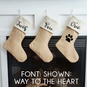 Personalized Burlap Christmas Stockings / Jute Christmas Farmhouse Decor / Beige Christmas Stockings / Pet Christmas Stocking