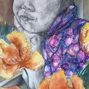 Feliz, Mejor Carta de Amor, Bellas Artes, Medios Mixtos, Pequeña pintura, Floral y Retrato, Pintura Original