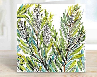 Tea Tree Art Card - Textured Cardstock with White Envelope Blank for Own Message Garden Plants Trees Nature Gifts Original Artwork Notecards
