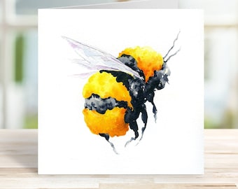 Bumble Bee Blank Greetings Card Watercolour Original Artwork Bees Nature Wildlife Endangered Bees Honey Pot Gardeners Yellow Orange Insects