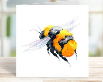 Bumble Bee Blank Greetings Card Watercolour Original Artwork Bees Nature Wildlife Endangered Bees Honey Garden Yellow Orange Insects