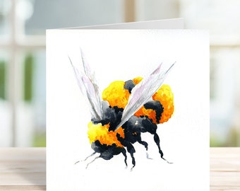Bumble Bee Art Card - Watercolour Blank Greeting or Notecard