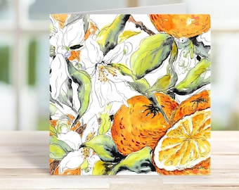 Oranges Art Card - Textured Cardstock with White Envelope Blank for Own Message Favourite Orange Floral Garden Flower and Fruit