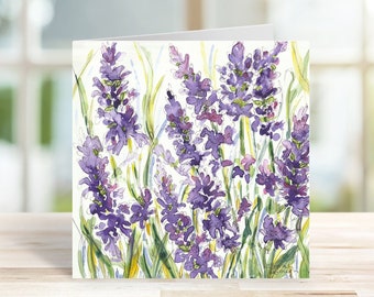 Lavender Art Card - Textured Cardstock with White Envelope Blank for Own Message Favourite Garden Flower Fields Rows Wildflower Art Notelet