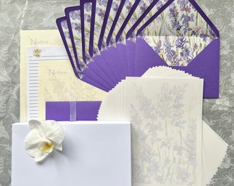 Unique Gift Boxed English Garden Lavender Letter Writing Stationery Set Hand-Lined Envelopes Printed Papers Original Watercolour Design Art