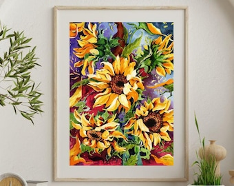 Sunflowers - Original Hand Painted Watercolour Painting - Wall Art - Unframed - Book Mounted