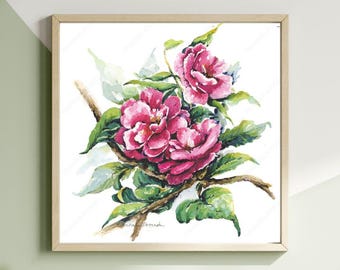 Pink Camellia Fine Art Print -  Elegant Floral Wall Décor, Mounted, Unframed