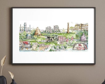 Rotherham Townscape Fine Art Print – Yorkshire Landmarks Illustration