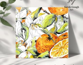 Orange - Art Card - Textured - Blank - Original Watercolour Illustration Design - Essential Oil Series - with White Envelope