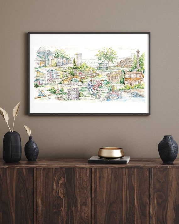 Sheffield Cityscape (No.1) A fine Art Print, Book-Mounted, Ready to Frame, Sheffield, Yorkshire, Nostalgia History, Architecture, Gift Print