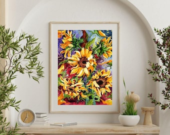 Sunflower Art Print: The Original Watercolour was Hand-Painted, Unique Botanical Floral Gift