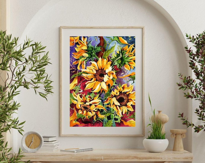 Featured listing image: Sunflower Art Print: The Original Watercolour was Hand-Painted, Unique Botanical Floral Gift