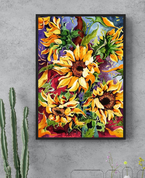 Sunburst Splendour: Fine Art Print of Bold Watercolour Painting Home Décor Unframed Floral Portrait Wall Artwork Botanical Wildflowers Gift