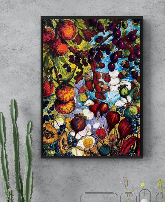 Autumn Jewels - Fine Art Print of Original Watercolour Painting Wall Art Seasonal Beauty in Nature Seeds Berries Pods Thistle Heads Honesty