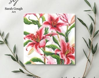 Pink Stargazer Lilies Art Card – Botanical Series