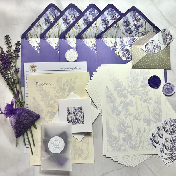 Englischer Garten Lavendel Aquarell gestaltet Brief schreiben Briefpapier Set Linierte Umschläge Bedruckte Papiere Personalisieren mit Wrap und Nachricht