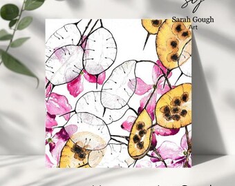 Honesty - Watercolour Art Card – Square Blank Textured Surface Greeting Card, Essential Oil Series