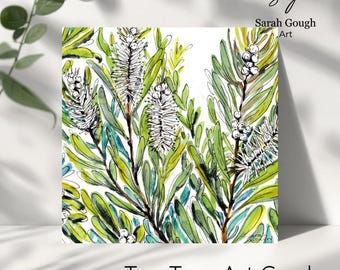Tea Tree - Art Card - Square - Blank - Original Watercolour Design - with Envelope - Essential Oil Series