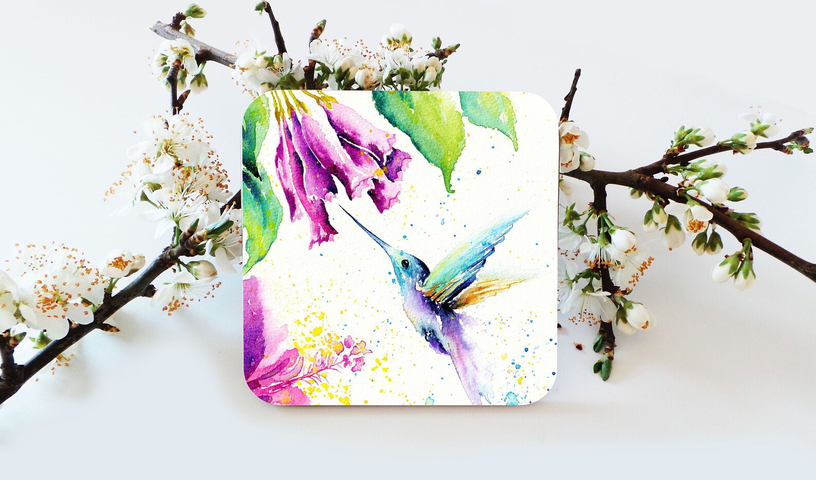 Set of 4 Coasters Hummingbird Tropical Flowers Hibiscus Etsy