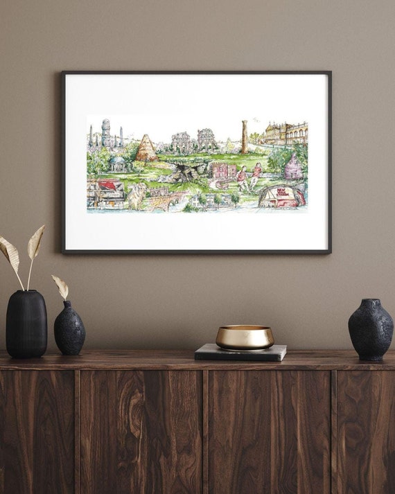 Rotherham Townscape (No.1) Yorkshire, England, Original Illustration, Historical Landmarks Nostalgia, White Mount, Ready to Frame Art Gift