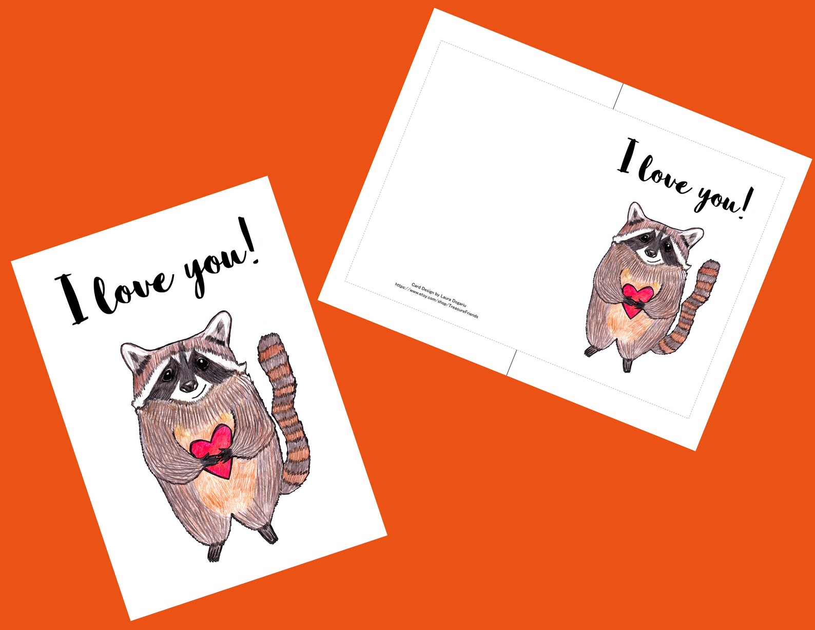 Cute Printable I Love You, Raccoon Card Holding a Heart, Funny Love ...