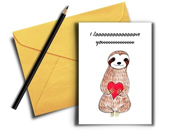 Funny I Love You Card with Cute Sloth, Digital Download