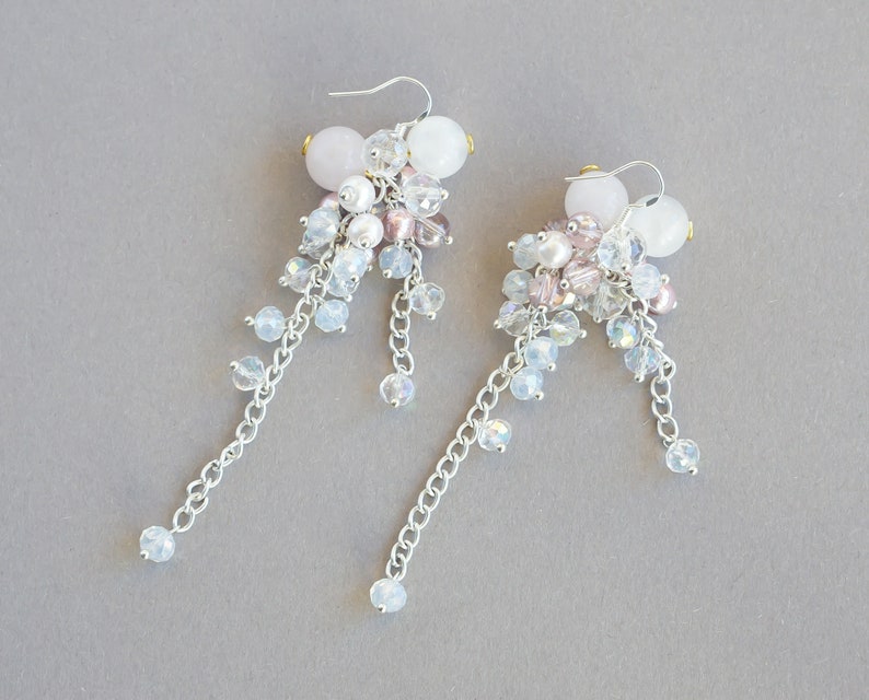Christmas gift for her blush pink chandelier earrings Agate earrings winter earrings