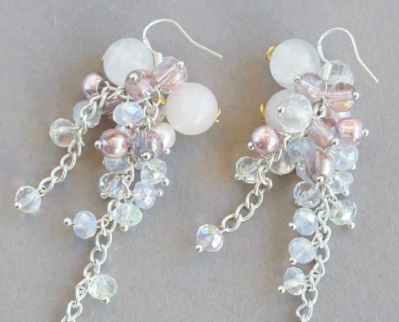 Christmas gift for her blush pink chandelier earrings Agate earrings winter earrings
