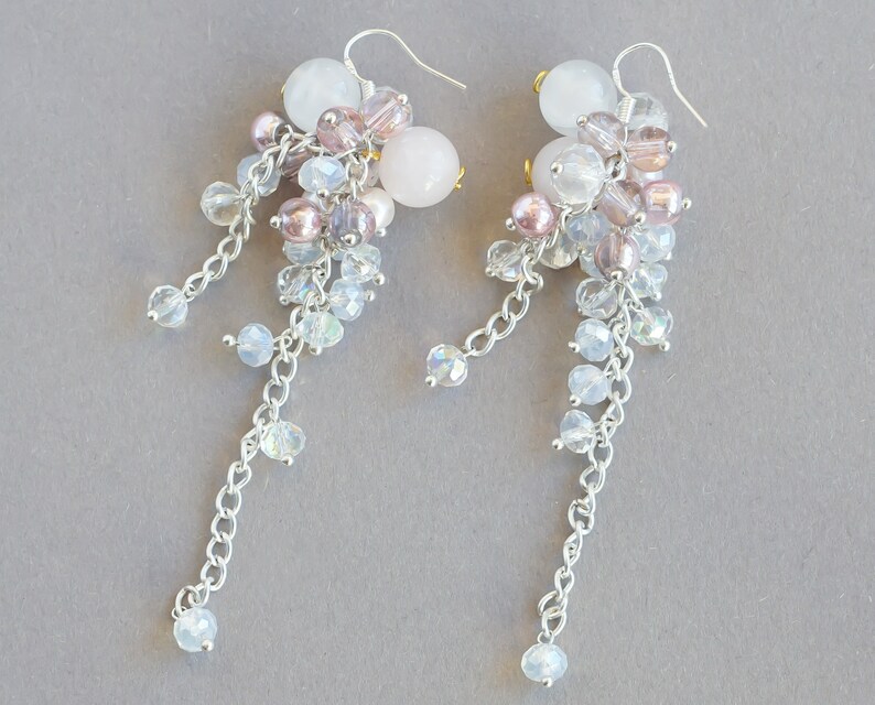 Christmas gift for her blush pink chandelier earrings Agate earrings winter earrings