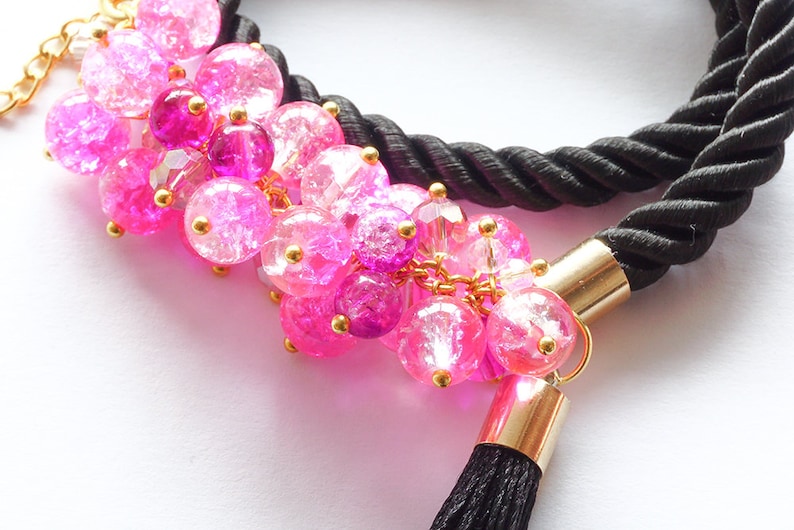 tassel pink bracelet pink earrings dangle earrings pink tassel earrings jewelry set Tassel bracelet Beaded bracelet Tassel earrings