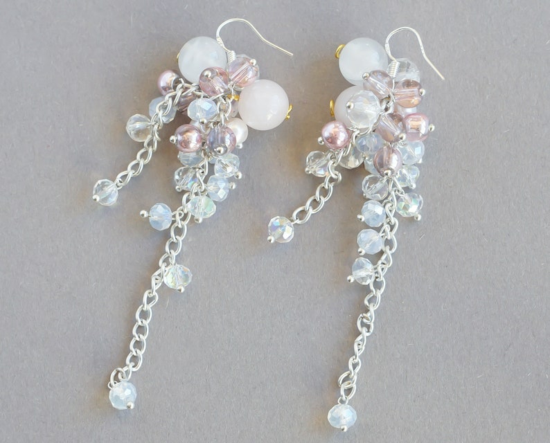 Christmas gift for her blush pink chandelier earrings Agate earrings winter earrings
