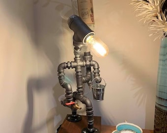 Handmade Steampunk Fireman Lamp: Liquor Dispenser, Man Cave Decor