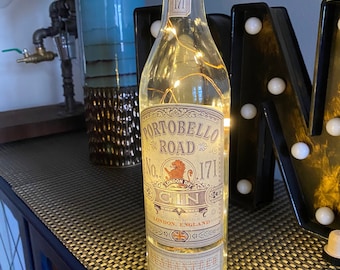 Upcycled Portobello Road Gin Bottle LED Lights