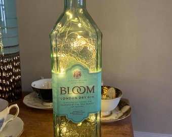 upcycled Bloom Gin Bottle with White LED Lights
