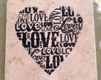 Coaster - Love heart  travertine stone coasters- Handmade home decor
